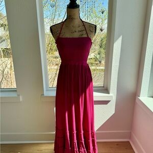 Halter Neck Fuchsia Maxi Dress
